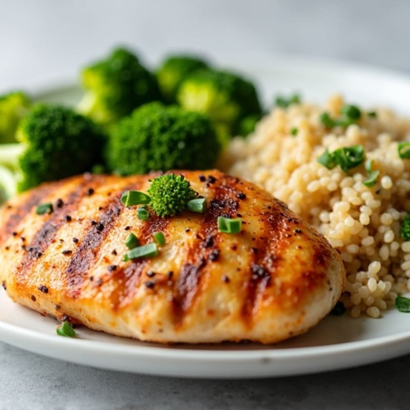 Grilled Chicken Breast with Quinoa and Steamed Broccoli