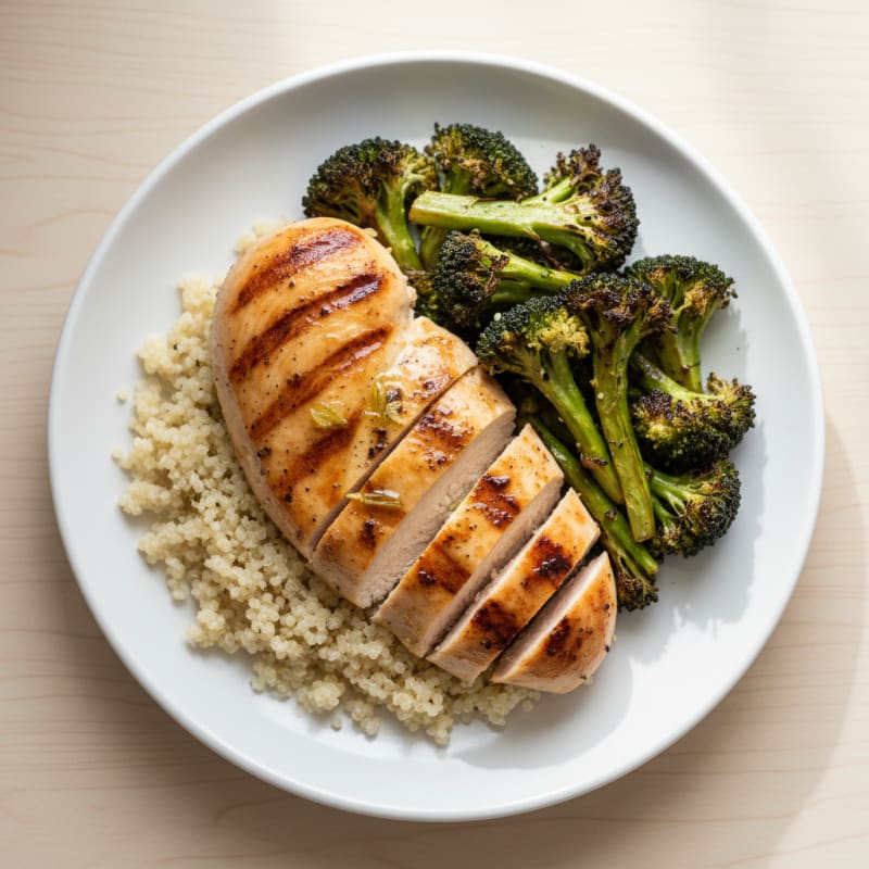 Grilled Chicken Breast with Quinoa and Roasted Broccoli