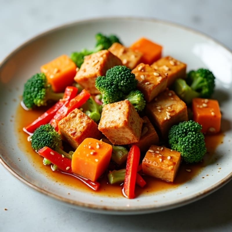 Sweet-Sticky Maple Tempeh with Sesame Vegetables