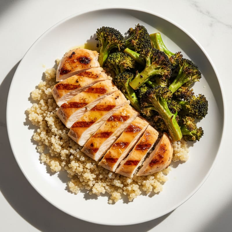 Grilled Chicken Breast with Quinoa and Roasted Broccoli