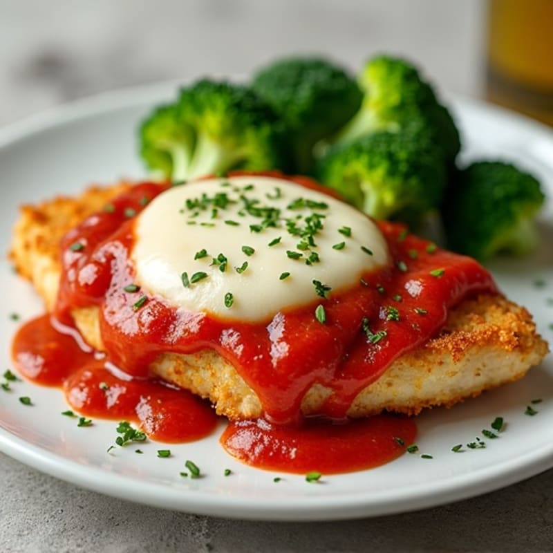 Healthy Crispy Chicken Parmesan with Roasted Broccoli