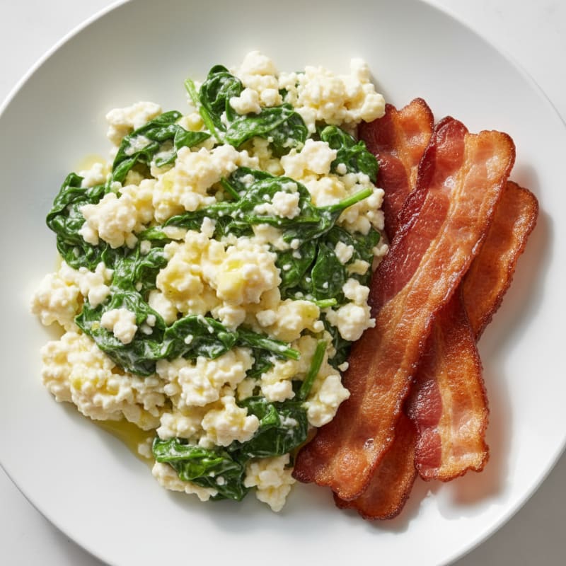 Cottage Cheese Scramble with Spinach and Turkey Bacon