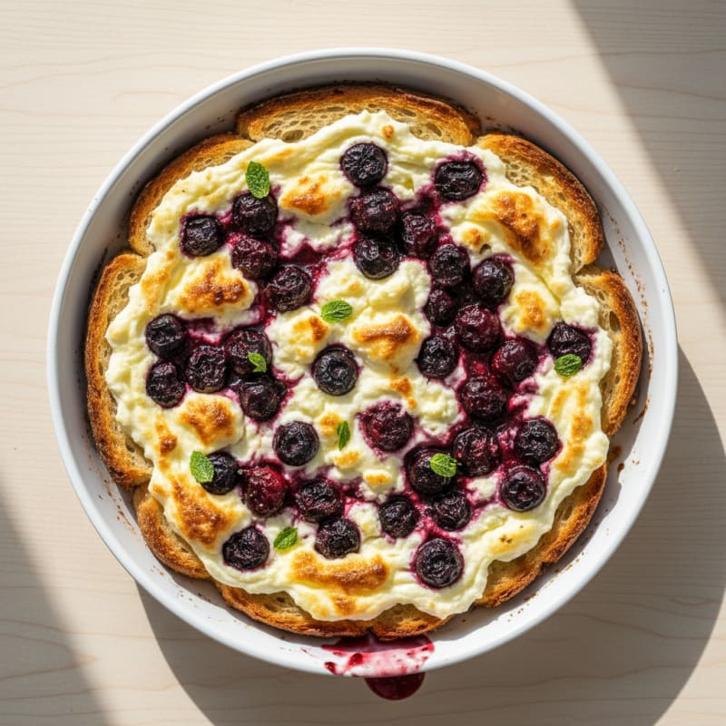 Crispy Bread and Feta Cheese Bake with Roasted Berries