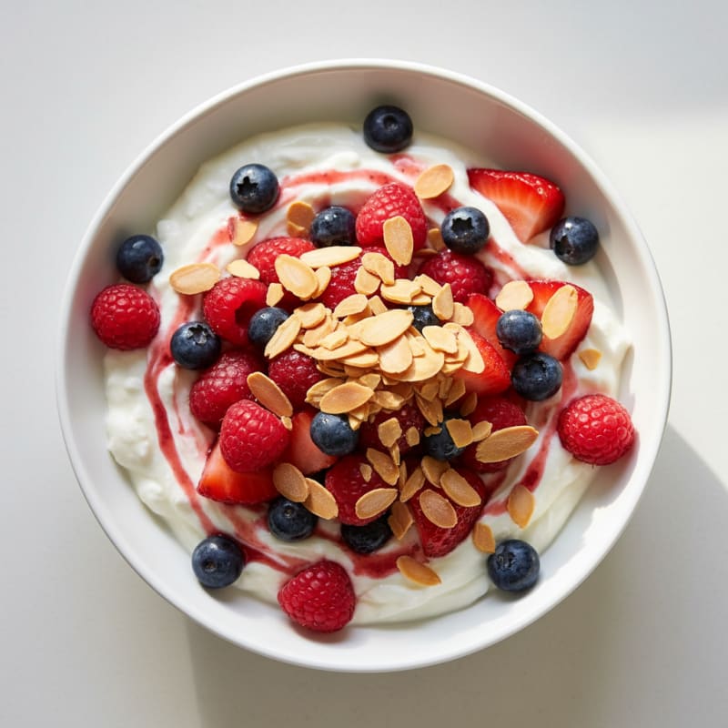 Greek Yogurt Protein Parfait with Mixed Berries and Almonds