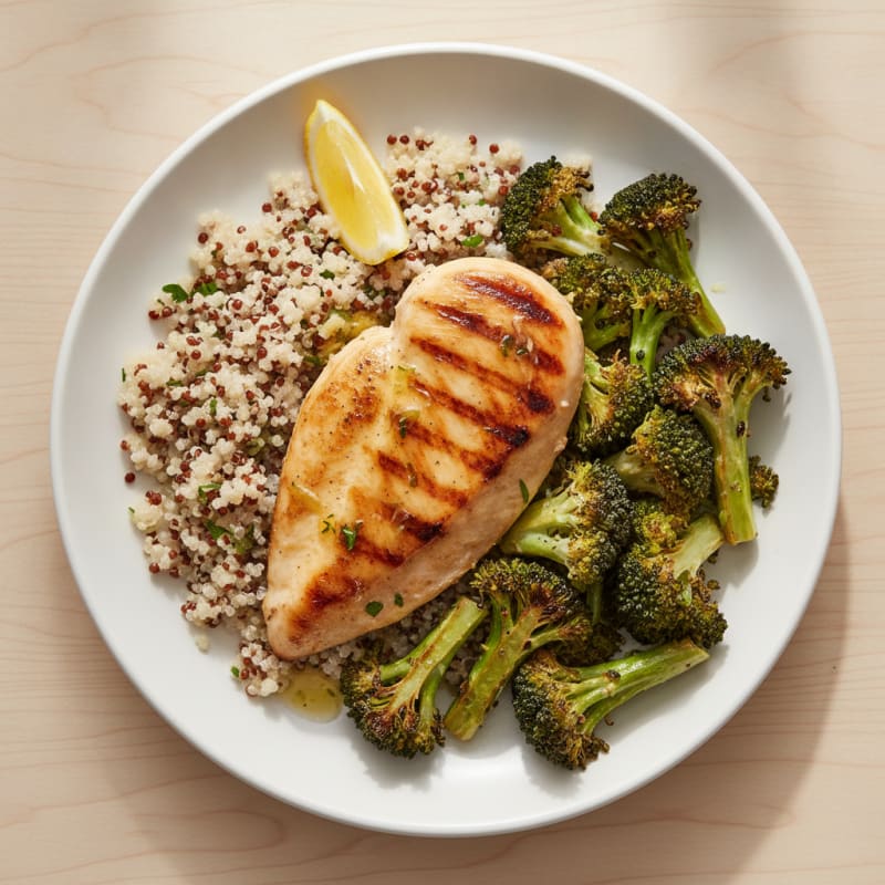 Grilled Chicken Breast with Quinoa and Roasted Broccoli
