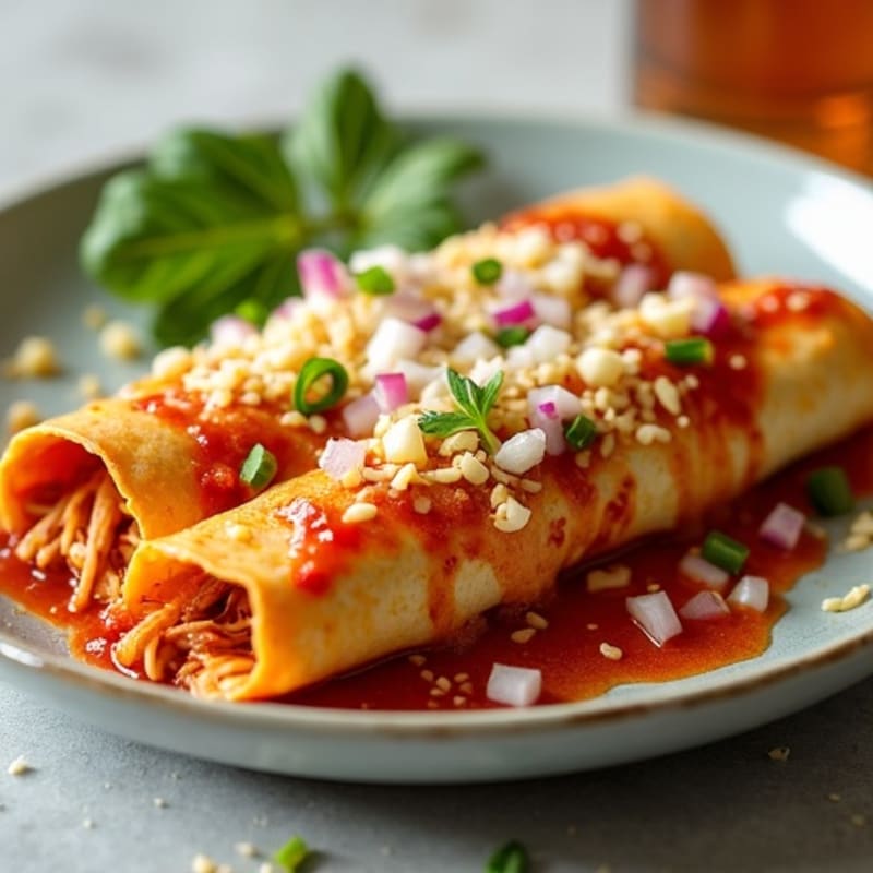 Shredded Chicken Baked Enchiladas with Zesty Chili Sauce