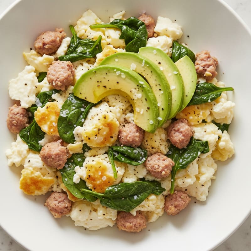 Egg White Scramble with Turkey Sausage and Spinach
