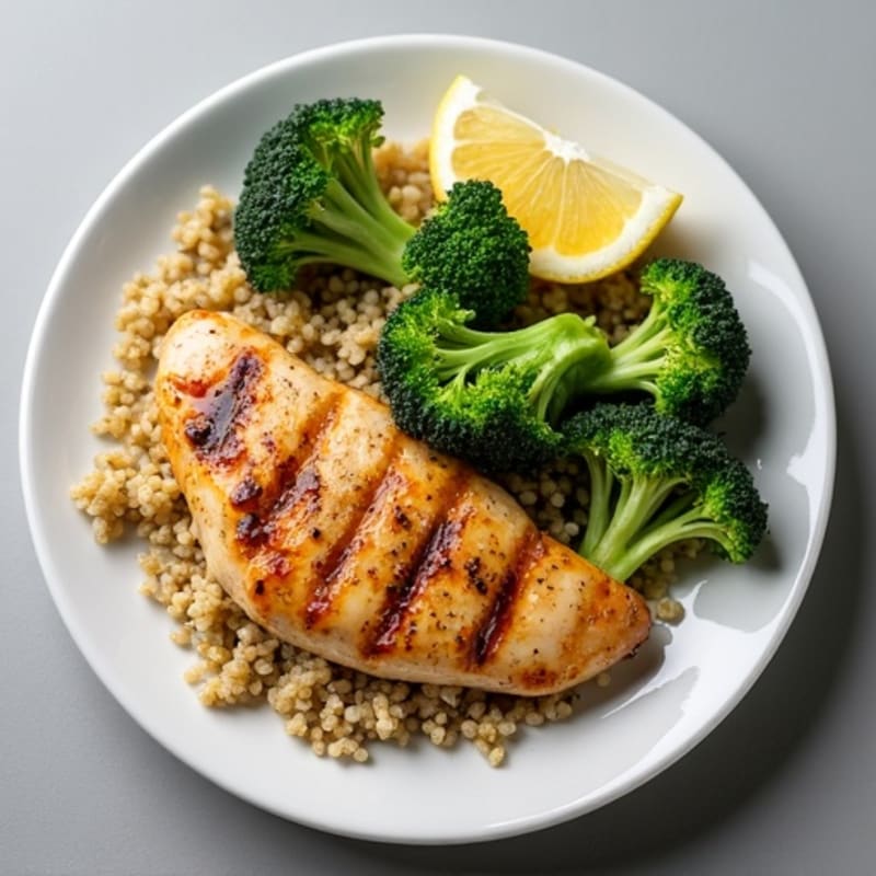 Grilled Chicken Breast with Quinoa and Roasted Broccoli
