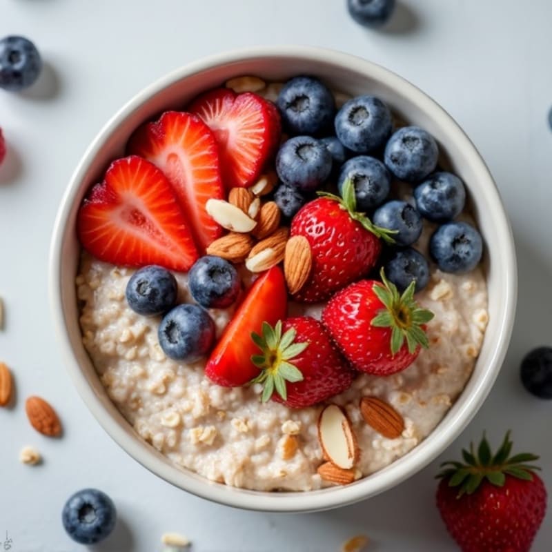 High-Protein Creamy Oatmeal with Fresh Berries and Toasted Nuts