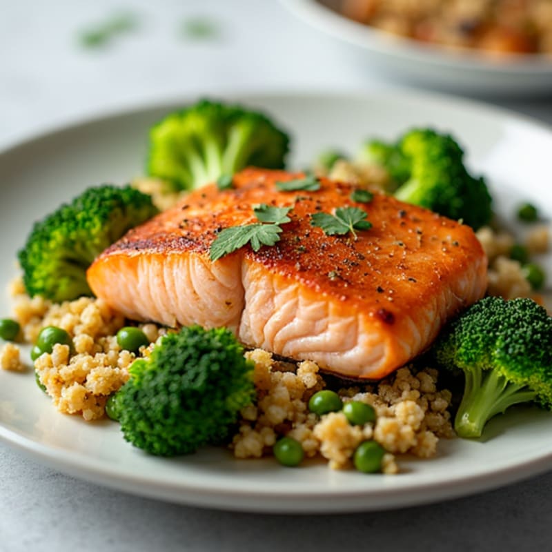 Grilled Salmon and Quinoa Salad with Roasted Broccoli