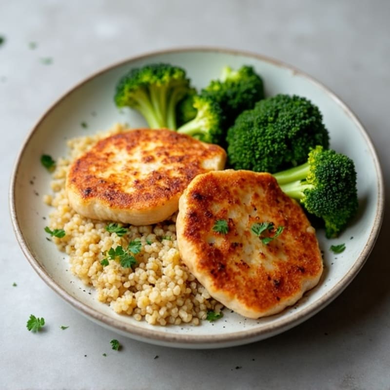 Seared Turkey Cutlets with Steamed Broccoli and Quinoa