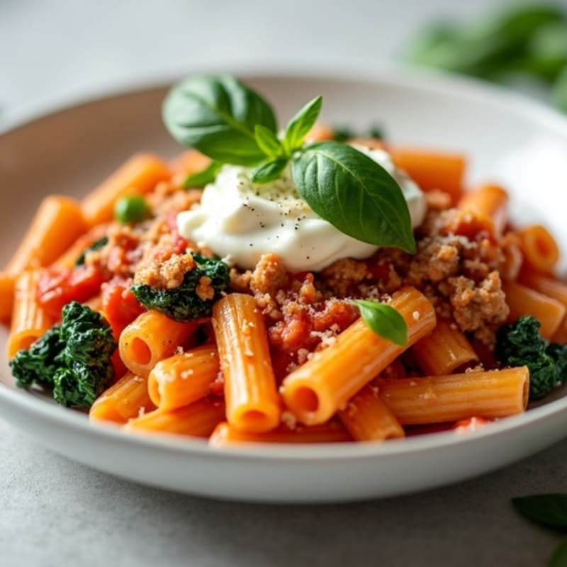 Lean Ground Turkey Baked Ziti with Creamy Ricotta and Spinach