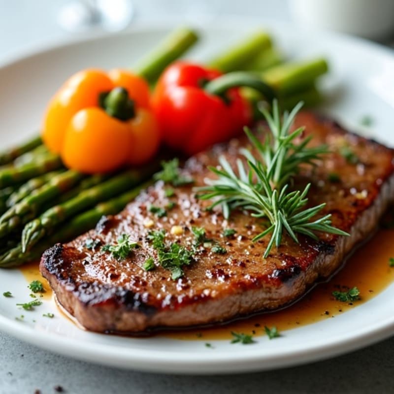 Garlic Herb Seared Steak with Roasted Asparagus and Bell Peppers