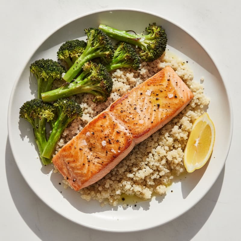 Seared Salmon with Roasted Broccoli and Quinoa