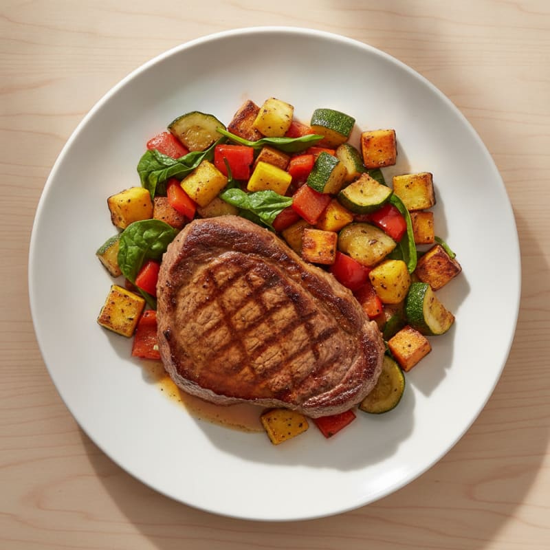 Seared Steak with Zucchini and Squash Medley