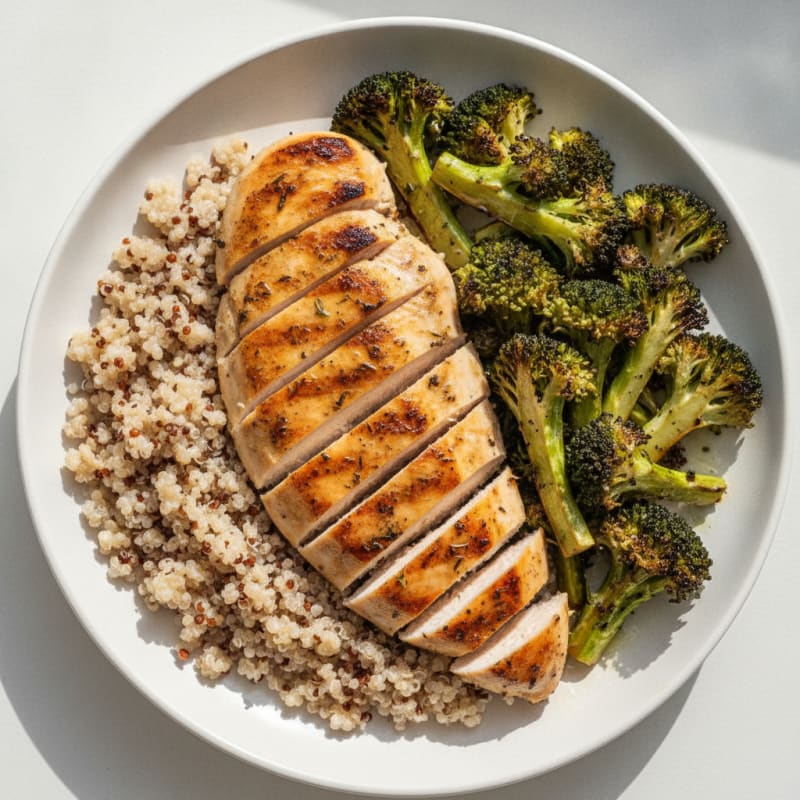 Grilled Chicken Breast with Quinoa and Roasted Broccoli
