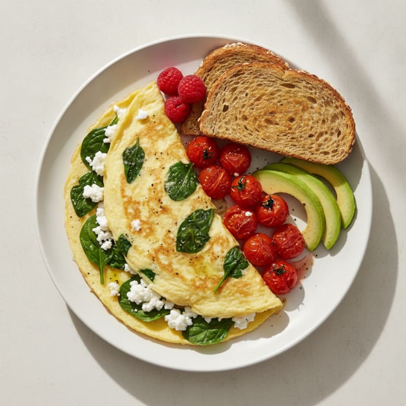 Egg White Spinach Omelette with Cottage Cheese and Cherry Tomatoes