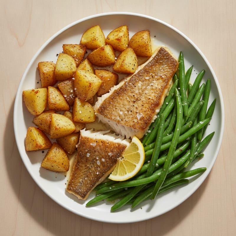 Pan-Seared Rockfish with Roasted Potatoes and Green Beans
