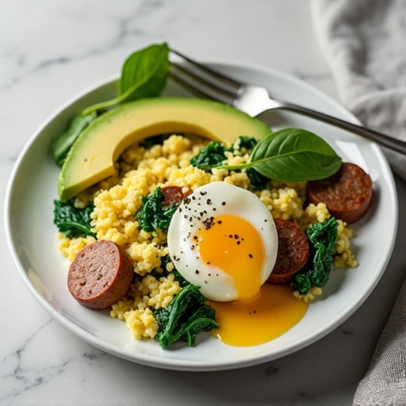 Egg White and Turkey Sausage Scramble with Spinach