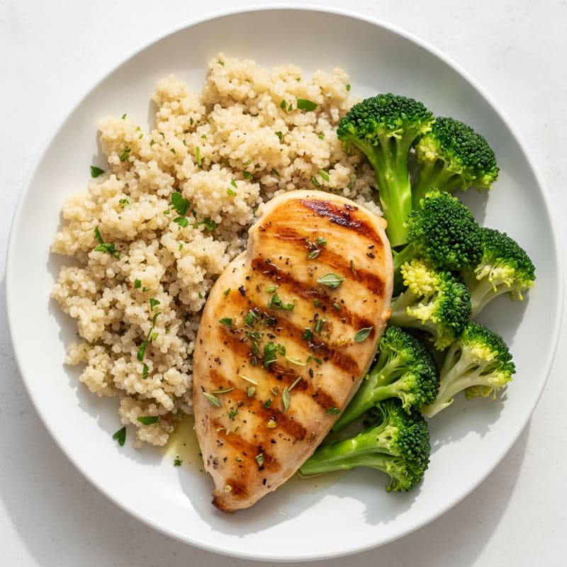 Grilled Chicken Breast with Quinoa and Steamed Broccoli