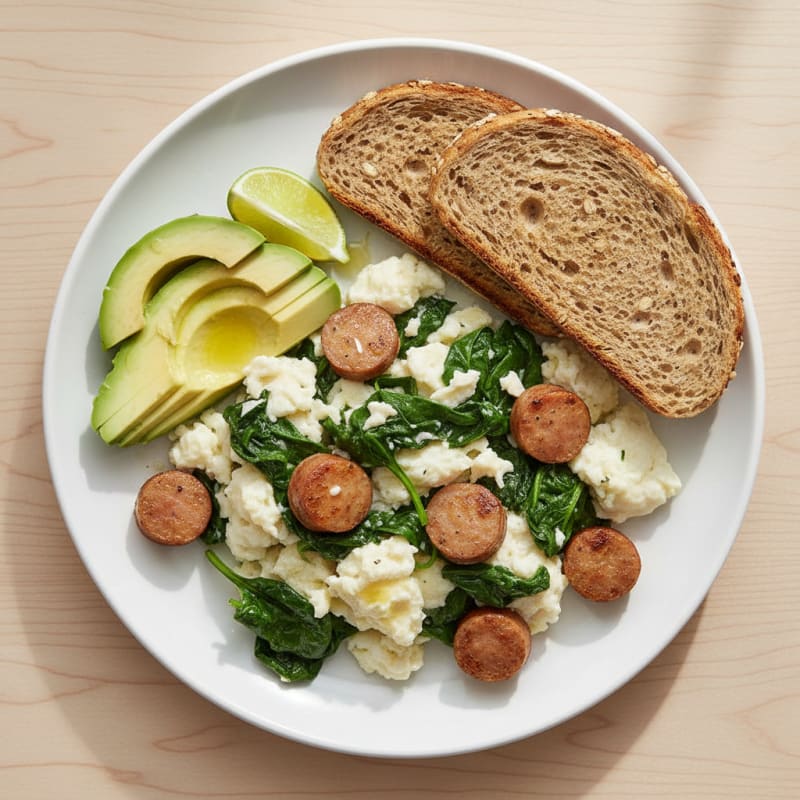 Egg White Scramble with Spinach and Turkey Sausage