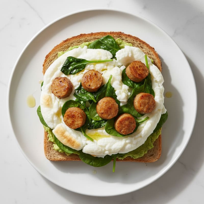 Egg White Omelet with Spinach and Chicken Sausage on Toast