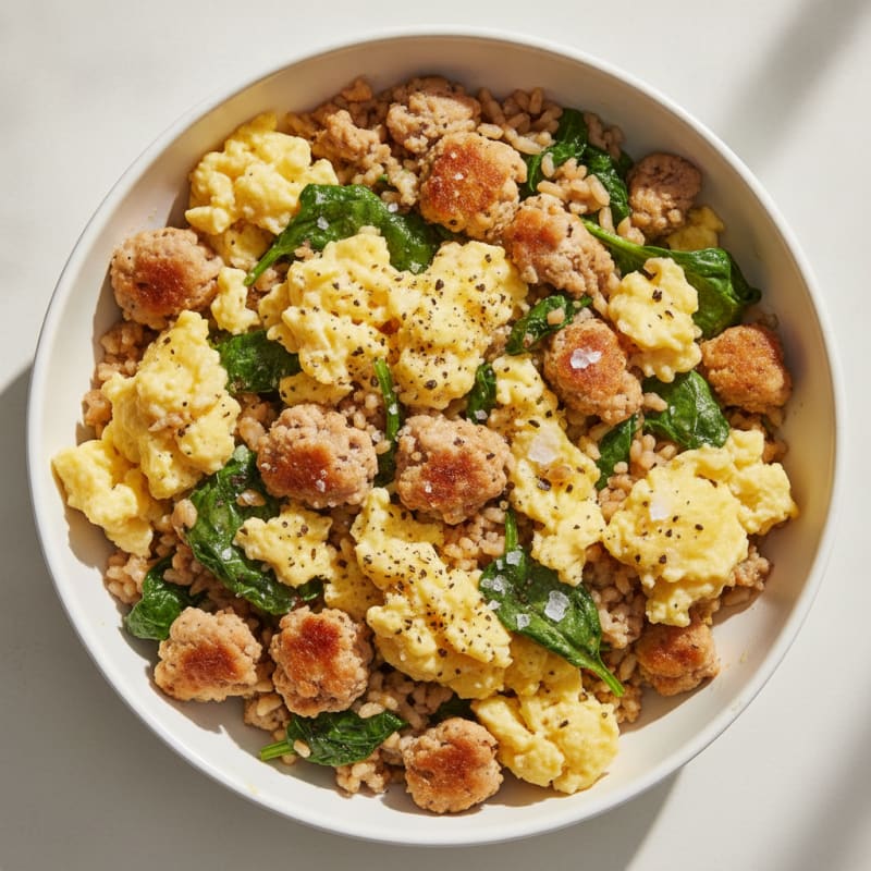 Scrambled Eggs with Ground Turkey and Spinach