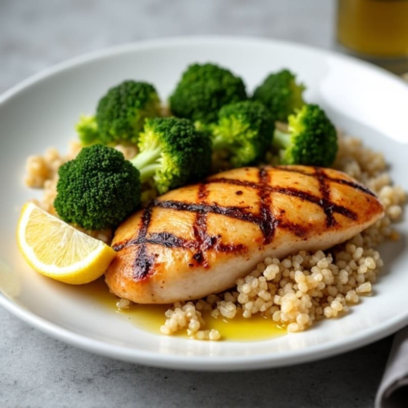 Grilled Chicken Breast with Quinoa and Roasted Broccoli