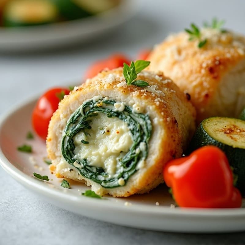 Creamy Spinach Artichoke Stuffed Chicken with Roasted Vegetables