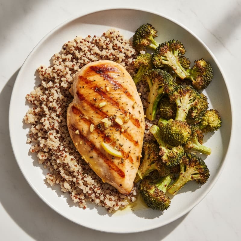 Grilled Chicken Breast with Quinoa and Roasted Broccoli