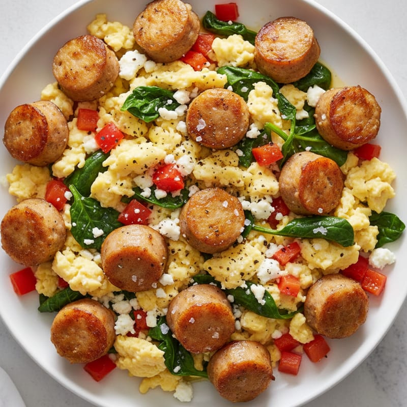 Golden Pan-Seared Chicken Sausage and Eggs