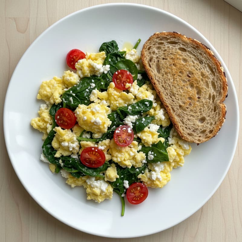 Cottage Cheese Scramble with Spinach and Cherry Tomatoes