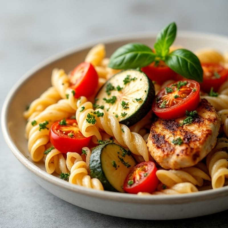 Chicken and Roasted Vegetable Pasta with Lemon Herb Sauce