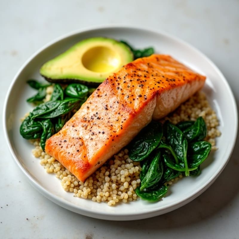 Seared Salmon Fillet with Quinoa and Sautéed Spinach