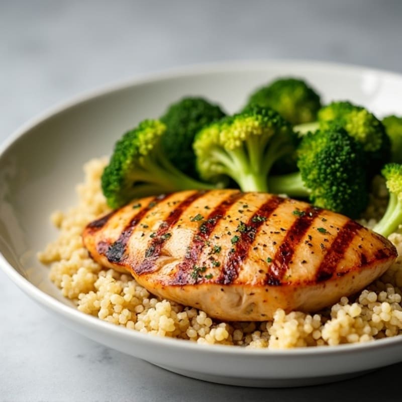 Grilled Chicken Breast with Roasted Broccoli and Quinoa