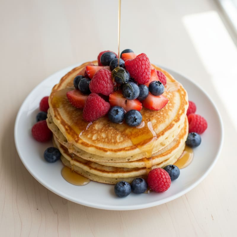 Fluffy Golden Buttermilk Pancakes with Berries