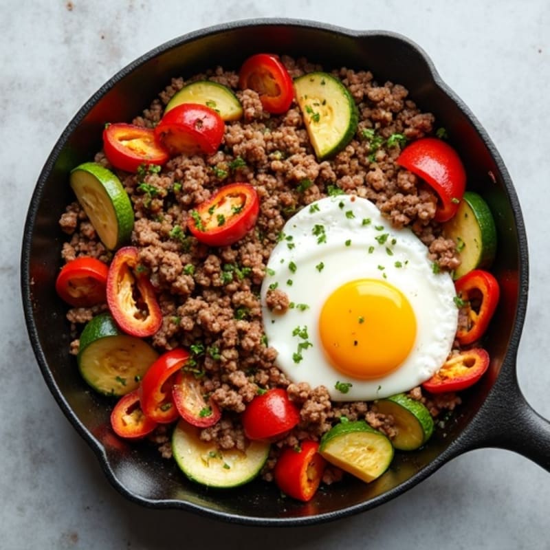 Herb-Seasoned Lean Ground Beef Skillet with Roasted Vegetables