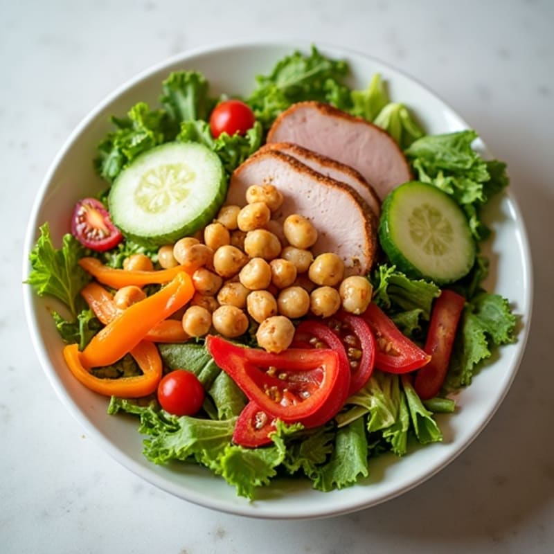 Lean Turkey and Ham Chopped Salad with Crispy Vegetables and Zesty Herb Vinaigrette
