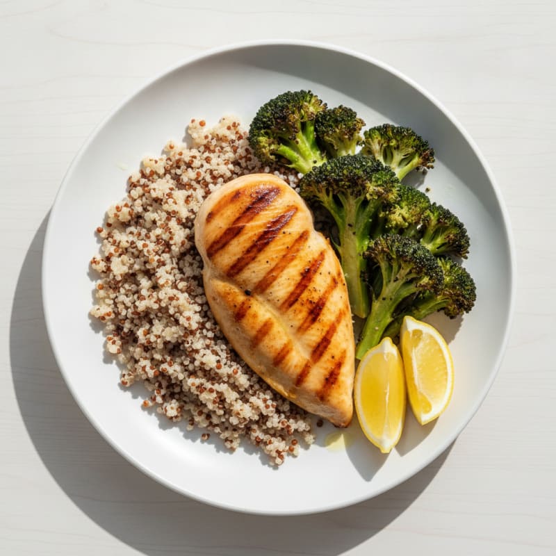 Grilled Chicken Breast with Roasted Broccoli and Quinoa