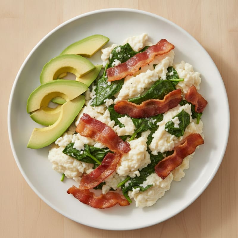 Egg White Scramble with Spinach and Turkey Bacon