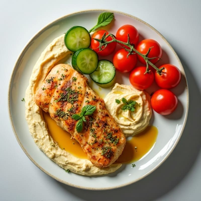 Lemon-Herb Roasted Chicken with Creamy Hummus and Fresh Crispy Vegetables