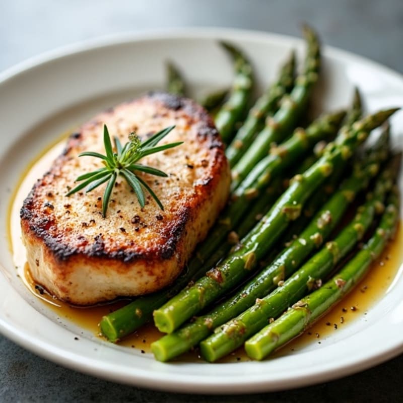 Garlic Herb Pan-Seared Pork Chops with Roasted Asparagus