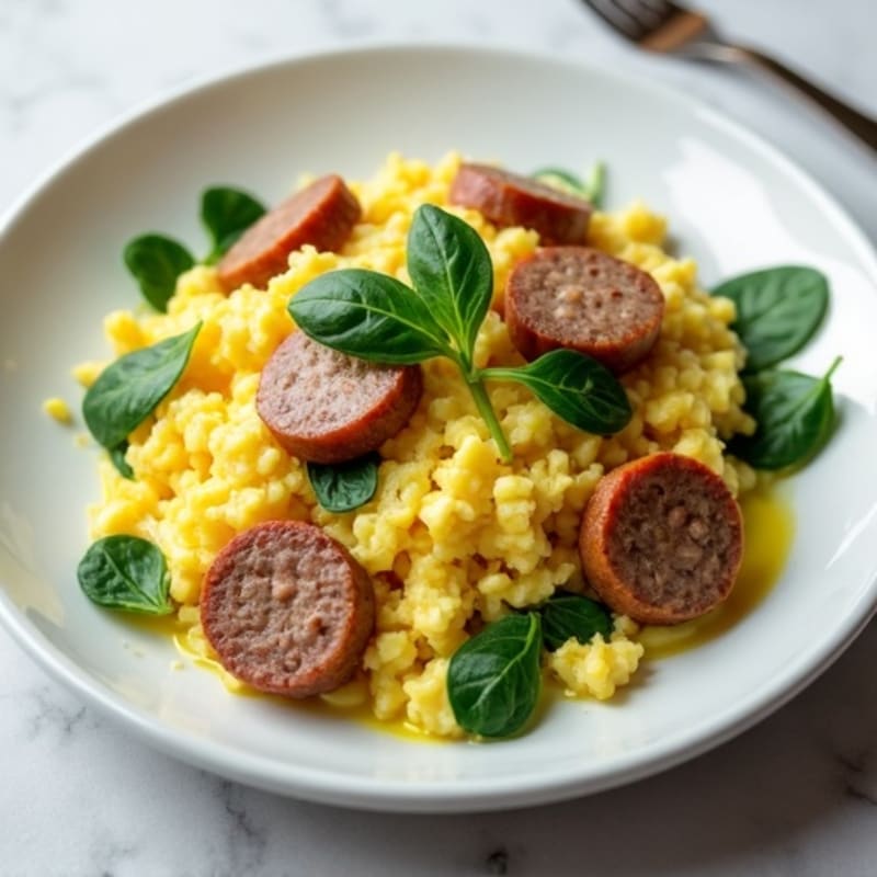 Egg White and Turkey Sausage Scramble with Spinach