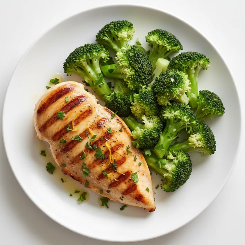 Grilled Lemon Herb Chicken Breast with Steamed Broccoli