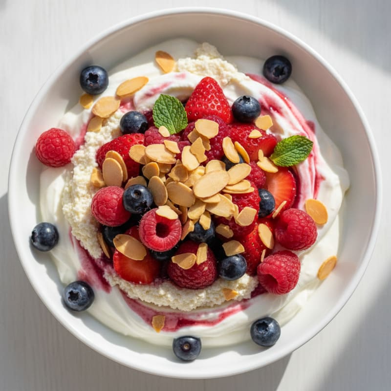 Greek Yogurt Protein Parfait with Mixed Berries and Almonds