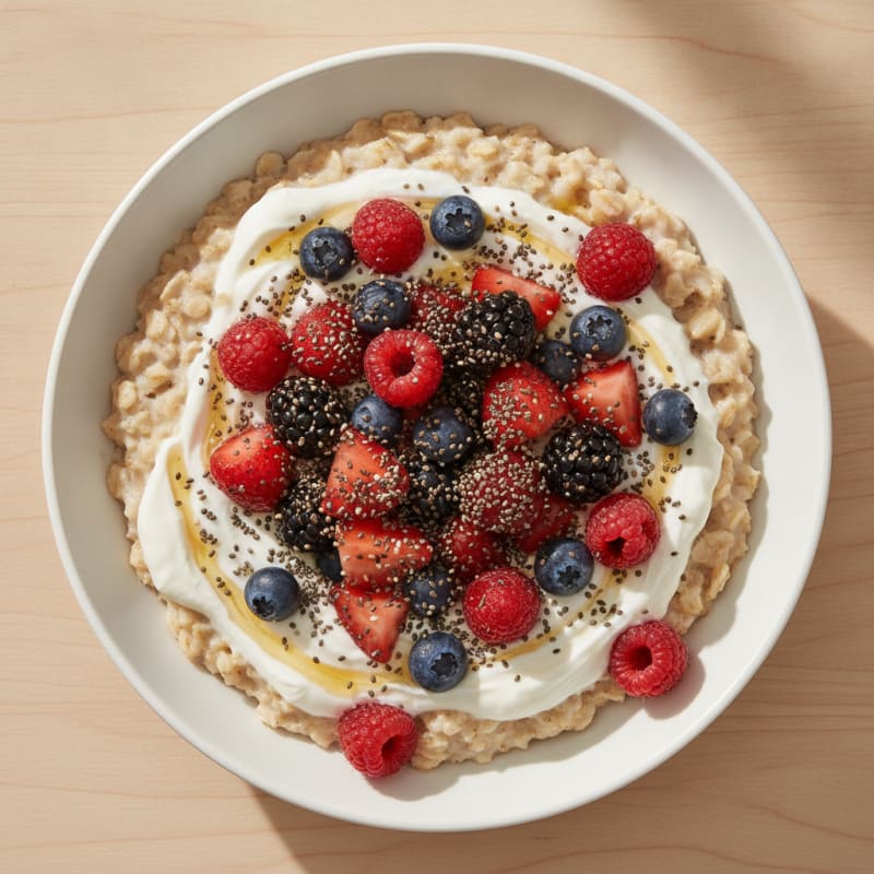 Creamy Greek Yoghurt Oats with Mixed Berries and Chia