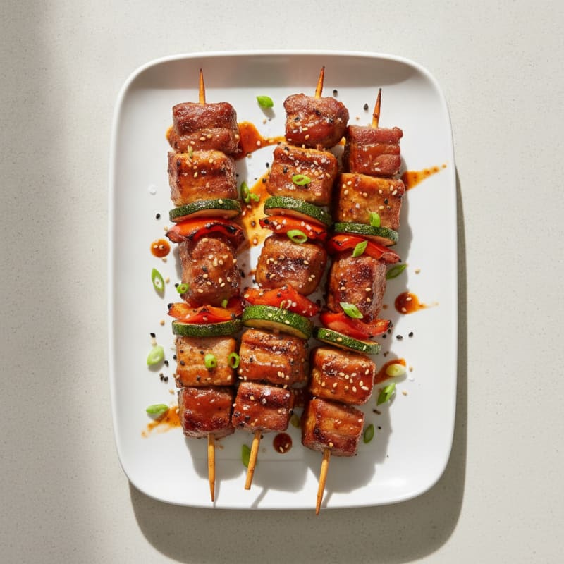 Spicy Gochujang Pork Belly Skewers