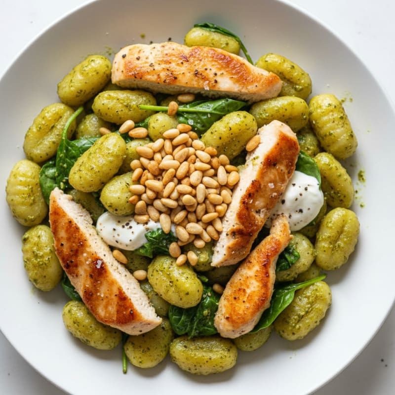 Creamy Pesto Gnocchi with Toasted Pine Nuts