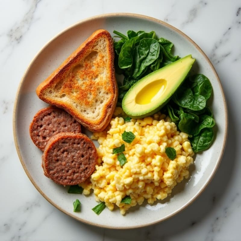 Egg White Scramble with Turkey Sausage and Spinach