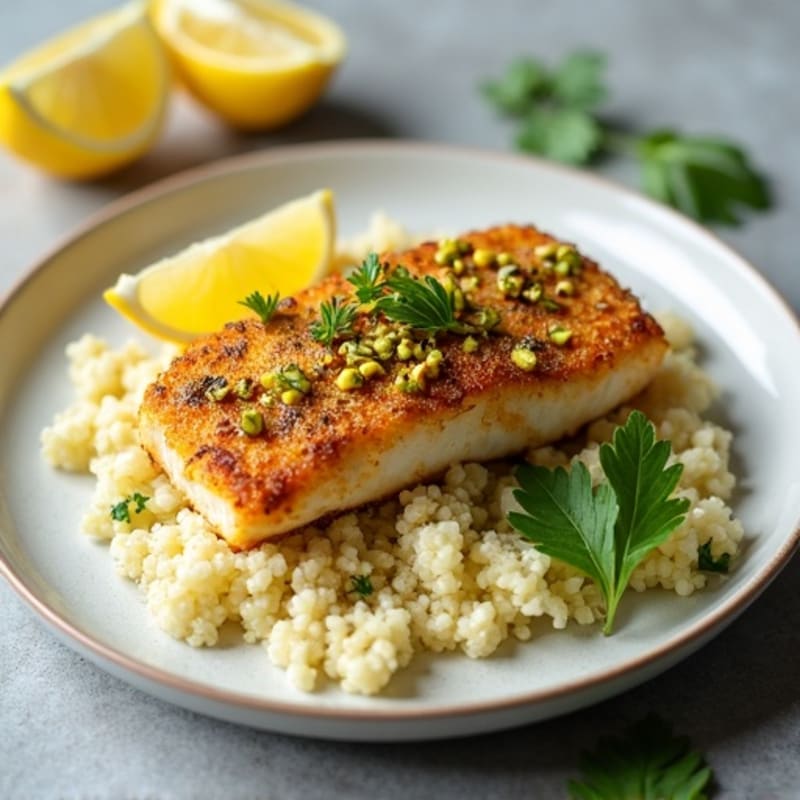 Crispy Pistachio-Crusted Cod with Citrus Cauliflower Rice
